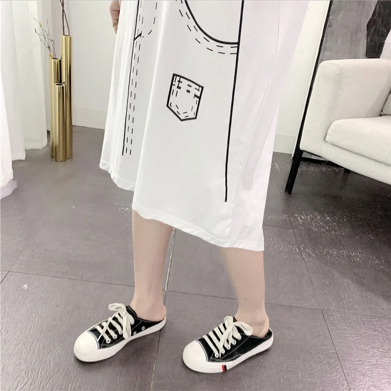 Abito donna estate mezza manica stampato polpaccio stile Preppy Harajuku sciolto h-line falso-due pezzi stile coreano semplice Casual