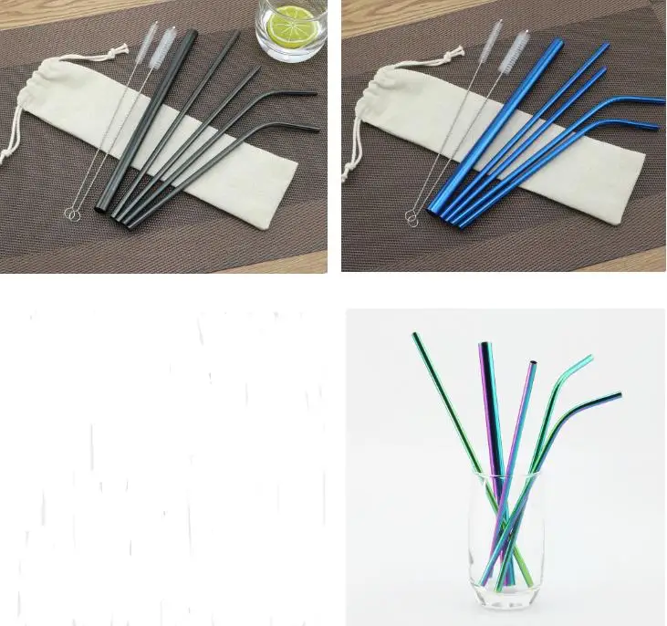 

7pcs/Set Reusable 304 Stainless Steel Straw Metal Drinking Straw With Cleaner Brush For 20 oz/30 oz Tumbler Mug SN604