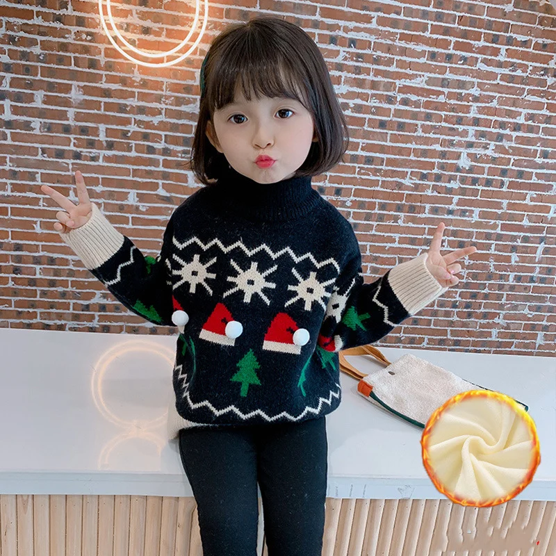 

Girls Sweater Baby's Coat Outwear 2022 Sweet Plus Velvet Thicken Warm Winter Autumn Knitting Scoop Jacket Children's Clothing