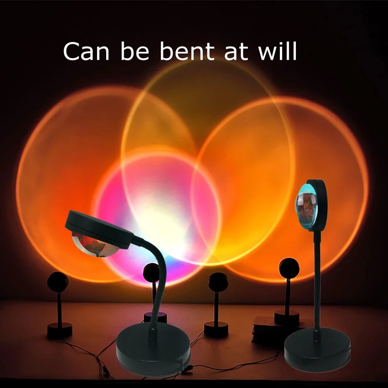 Rainbow Sunset Projector Atmosphere Night Light Coffee Shop Projection Light Bedroom Night Sunset Projection Lamp Remote Control