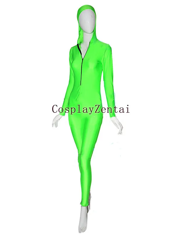 Green Spandex Zentai Bodysuits Front Zipper Halloween costumes Hot Sale Freeshipping Zentai Catsuit