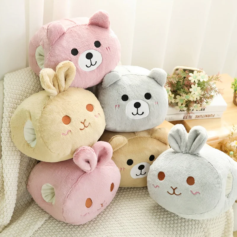 

25cm Soft Rabbit/Bear Handwarm Plush Toy Stuffed Cartoon Animal Doll Nap Pillow Sofa Pillow Kawaii Gift for Girlfriends Children