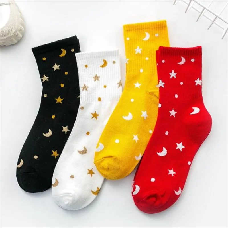 Harajuku Planet Point Yarn Funny Socks Japanese Creative Moon Stars Socks Women Warm Cute Novelty Femme Sokken Female Meias