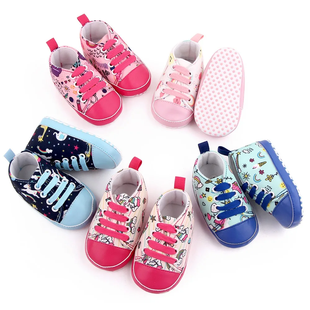 Baby Boys Girls  Soft-soled Toddler Infant First Walkers Cartoon Canvas Pattern Casual Sneaker Shoes Lace-up Shoe New Arrival