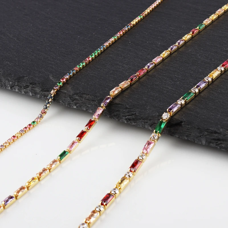 Hot Selling Tennis Chain Rainbow Necklaces Gold Color Fashion Colorful CZ Chocker Necklace For Women Femme Jewelry New