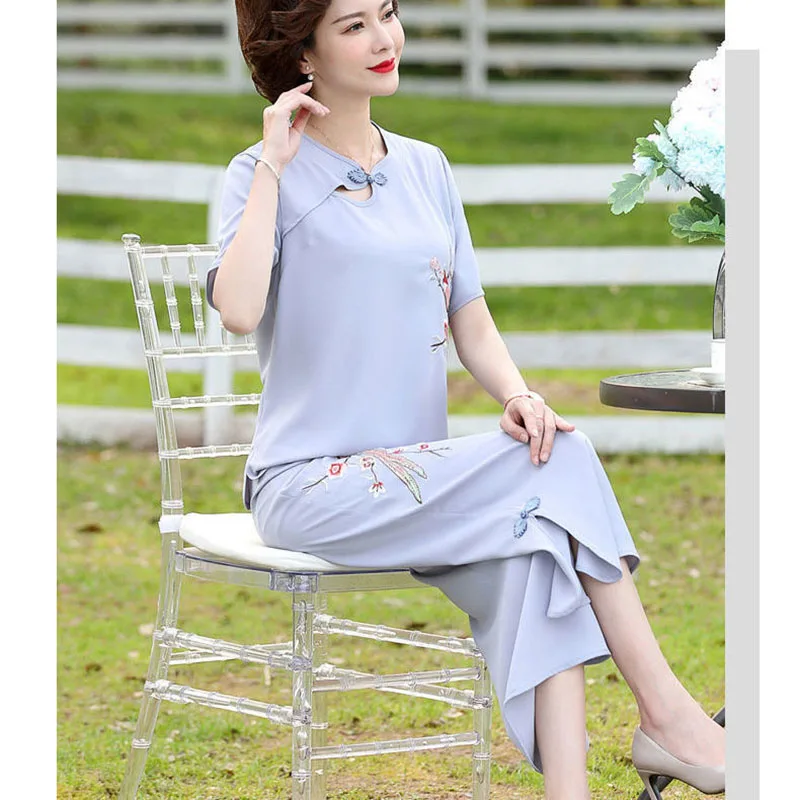 Women Two Piece Wide Leg Pant Set And Blouse Top Spring Casual Elegant Short Sleeve Pink Minimalist Classic Outfit Female 2021