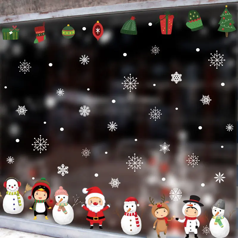 

Christmas Gift Snowman Snowflake Electrostatic Sticker Window Kids Room New Year Wall Stickers Home Decals Decoration Wallpaper