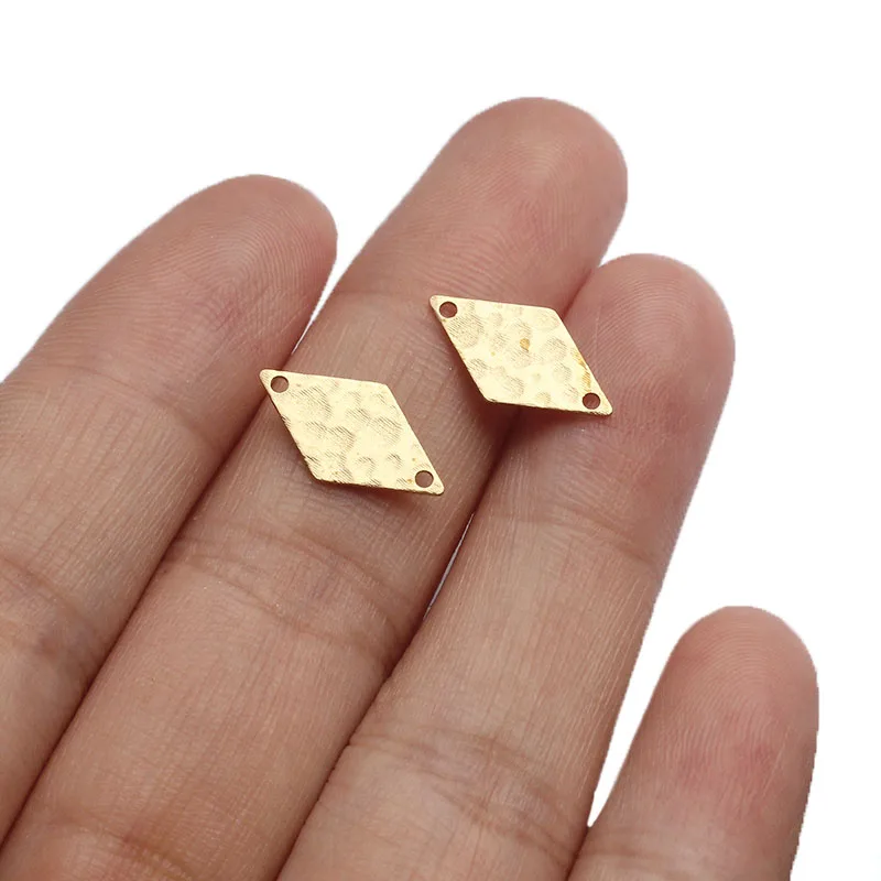 100pcs 15x8mm Hammered Brass Rhombus Mini Charms Connector For Handmade Bracelets Earrings Jewelry Findings Making Supplies