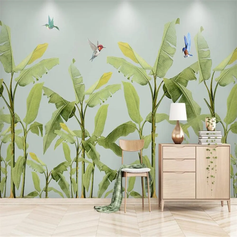 

Milofi custom 3D wallpaper mural Nordic small fresh plant seaside banana tree flamingo background wall for living room bedroom