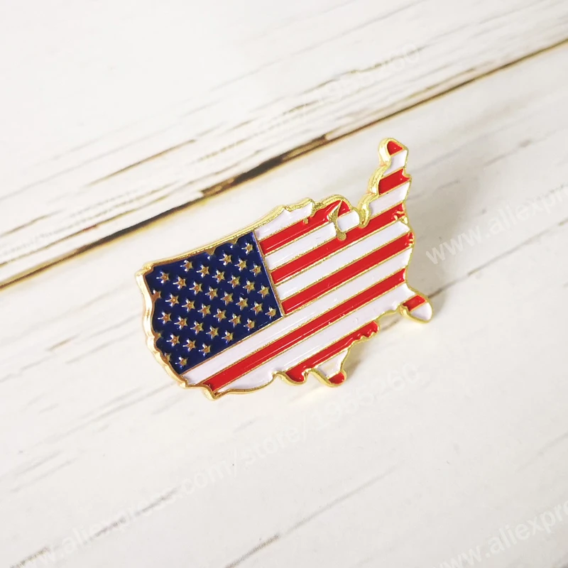 

USA America Coutry Shape Map National Flag Lapel Pins Crystal Epoxy Metal Enamel Badge Paint Brooch Souvenir Suit Personality