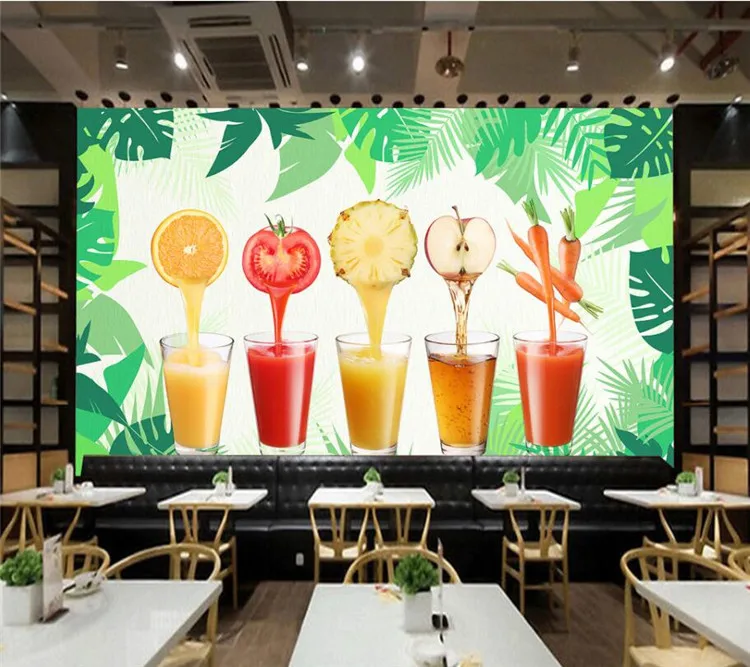 Vegetable Juice Fruit Juice Shop Restaurant Background Wall Mural Custom Large Mural Green Wallpaper papel de parede