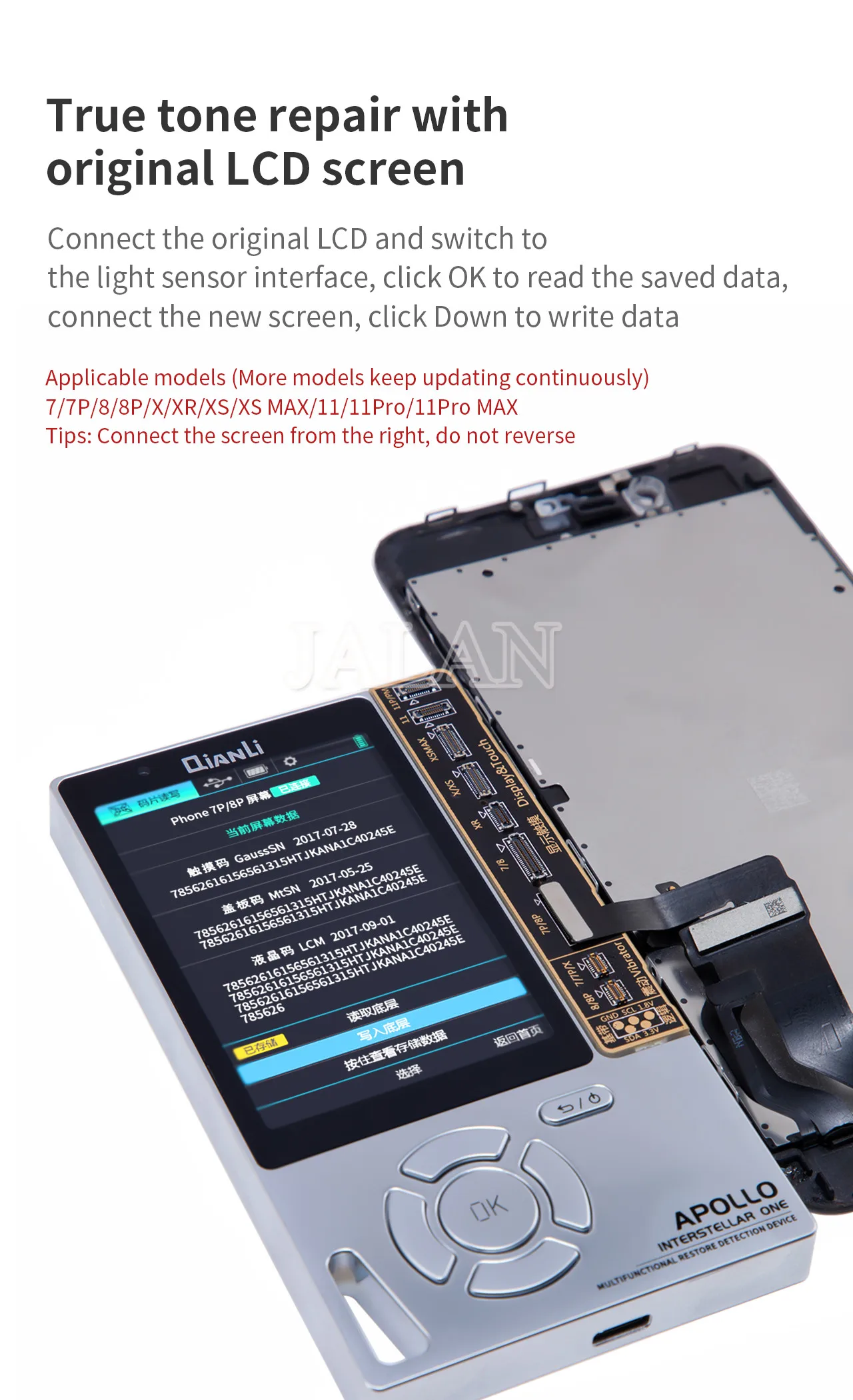 QIANLI APOLLO Programer For IP 6 to 13 pro max Battery Read and Write Data Line Detection LCD Screen True Sound Restoration