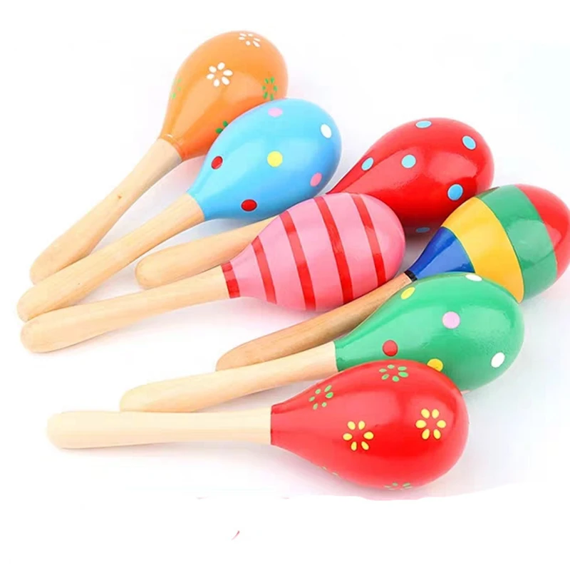 Wooden Maraca Wood Rattles Baby Colorful Wooden Hand Rattles Sand Hammer Baby Shaker Percussion Musical Instrument Kid Toys