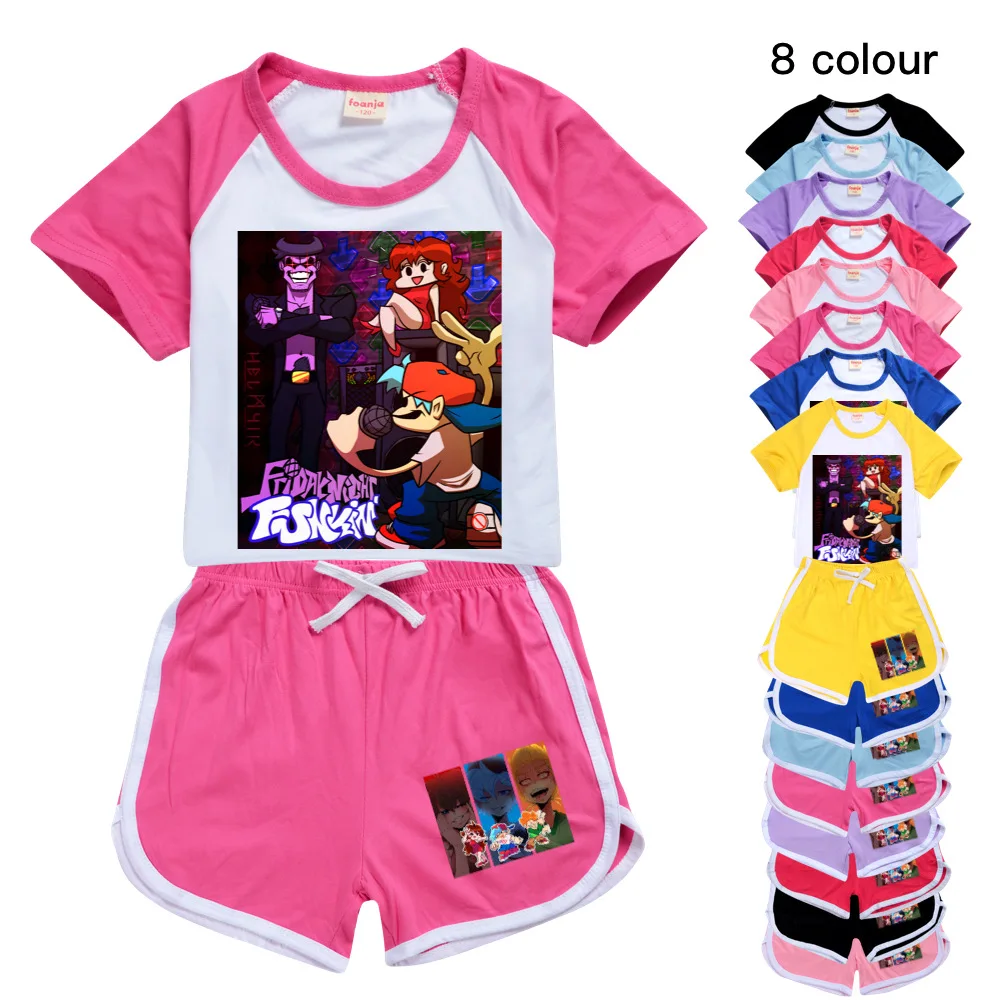 

Friday Night Funkin Short Sleeve Suit Cotton Girls Boys Summer T Shirt+Short Pants 2pcs Clothes Sets Children Kids Birthday Gift