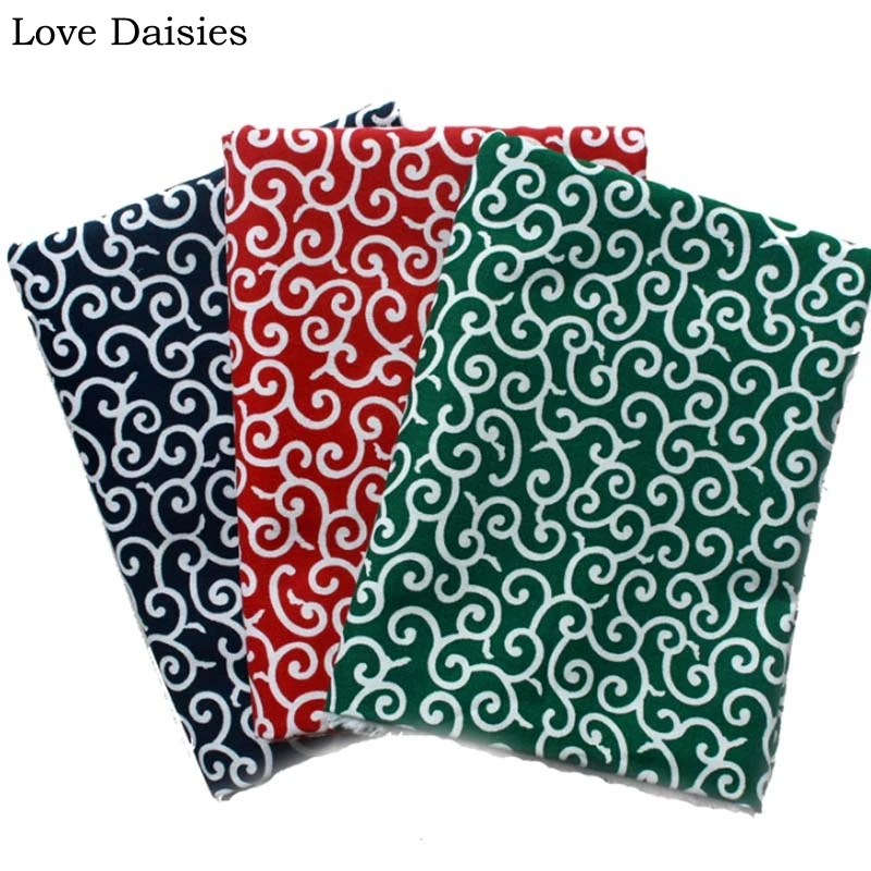 100%Cotton Japanese Style Tang dynasty Flower Design Vine NAVY RED GREEN fabric for DIY Pet Dog Craft Handwork Decor Bag Apparel