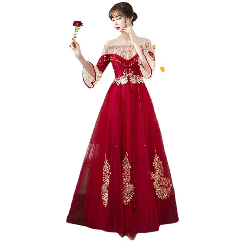 Pregnant Woman Banquet Evening Dress Toast Dress Bride Wedding Dress 2021 Wedding Dress Ladies Birthday Party Prom Dress A069