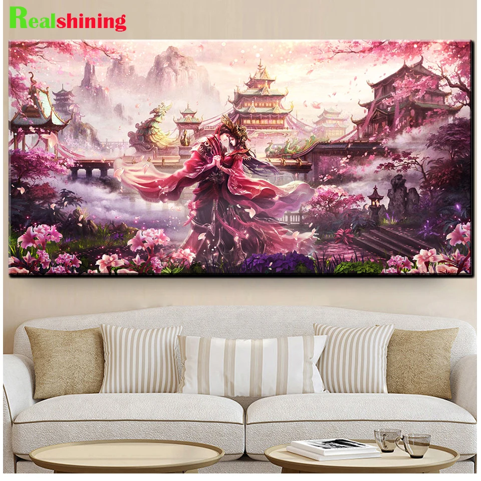 

Japanese Temple Fantasy 5D DIY,Diamond Painting mosaic Full drill Sakura Samurai diamond Embroidery diamond stitch N2385