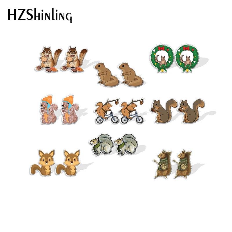 2021 New Squirrel Stud Earring Animal Art Acrylic Resin Earrings Epoxy Handmade Jewelry Gifts Girl