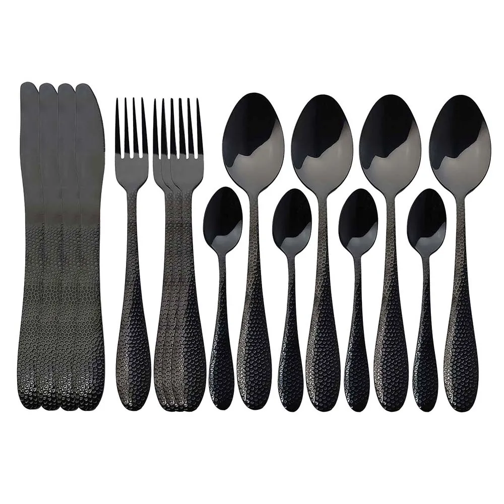 

16Pcs Black Tableware Set Stainless Steel Cutlery Set Knife Fork Spoon Dinnerware Dinner Set Kitchen Silverware Set