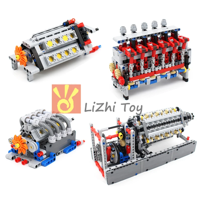 V42 Engine Technology Mechanical Group Engine V16 Cylinder MOC Brick Assembly Model Building Blocks Compatible with MOC Cars