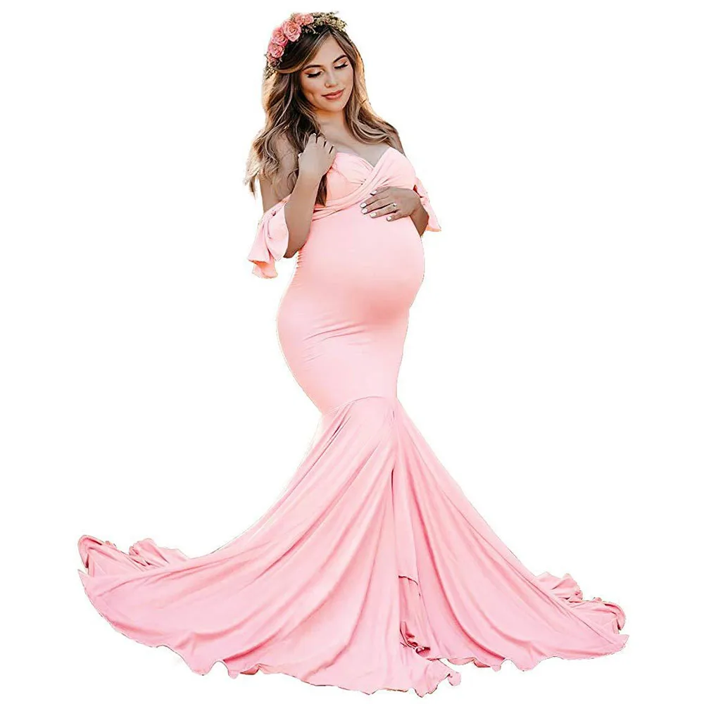 Summer Pregnancy Dress for Photo Shoot Maternity Photography Props Sexy V Neck new Gown Dress Lotus leaf Pregnant Women Clothes