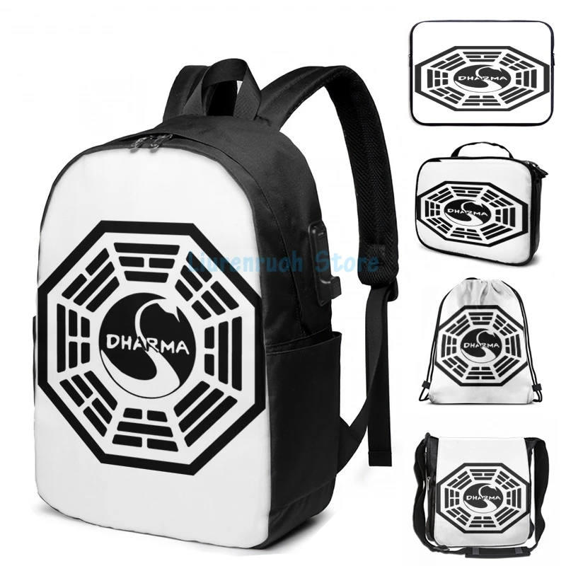 Funny Graphic print The Dharma Initiative - The Swan Station USB Charge Backpack men School bags Women bag Travel laptop bag