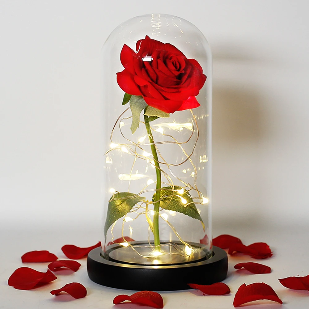 Beauty And The Beast Rose Rose In LED Glass Dome Forever Rose Red Rose Valentine\'s Day Mother\'s Day Special Romantic Gift