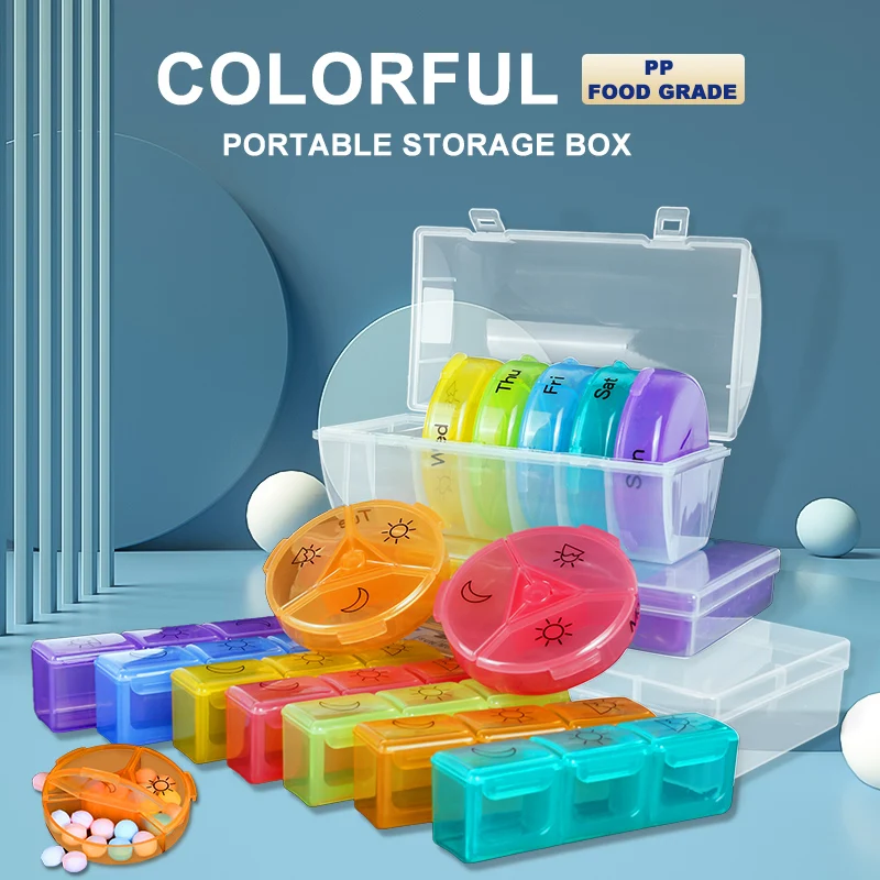 

Tablet For 7 Days Weekly Pill Case Medicine Pill's Box Storage Organizers Morning Afternoon Evening Food Container Day And Night