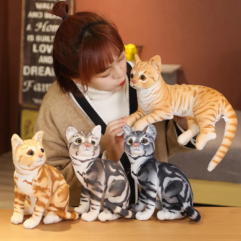 

27-36cm Simulation American Shorthai &Siamese Cat Plush Stuffed Lifelike Doll Animal Pet Toys For Children Home Decor Baby Gift