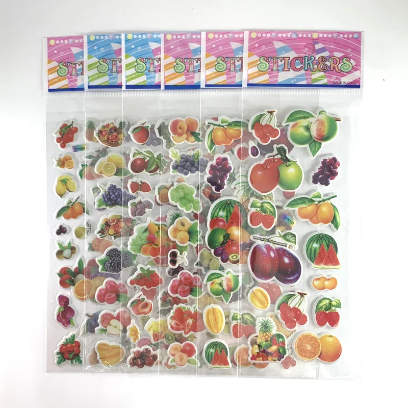 12 Sheets/Set Vegetable and Fruit 3D Puffy PVC Stickers Kids Early Learning Education Scrapbooking Sticker Children\'s Gift