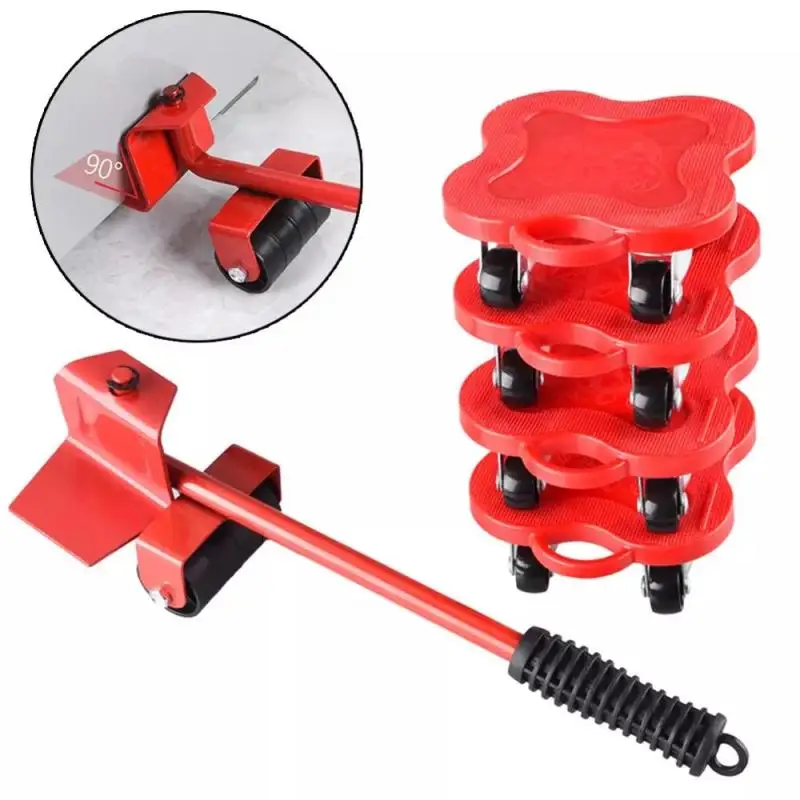 5Pcs/Set Furniture Mover Transport Lifter Tool Set Mover Wheel Bar Roller Device Heavy Stuffs Moving Tool Universal Wheel Moving