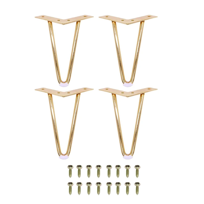 4Pcs 6 Inch Gold Hairpin Legs Protectors for Furniture Legs Sofa Cabinet Furniture Leg Feet Coffee Tea Bar Stool Chair