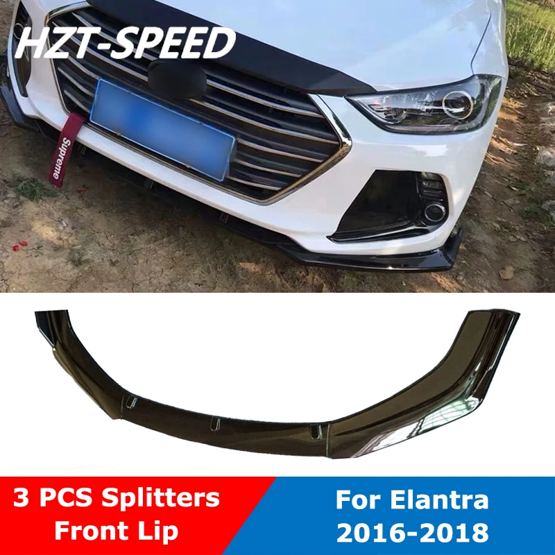 3 PCS ABS Material Carbon Fiber Looking Front Shovel Bumper Lip Diffuser Spoiler For Hyundai Elantra 2016-2018