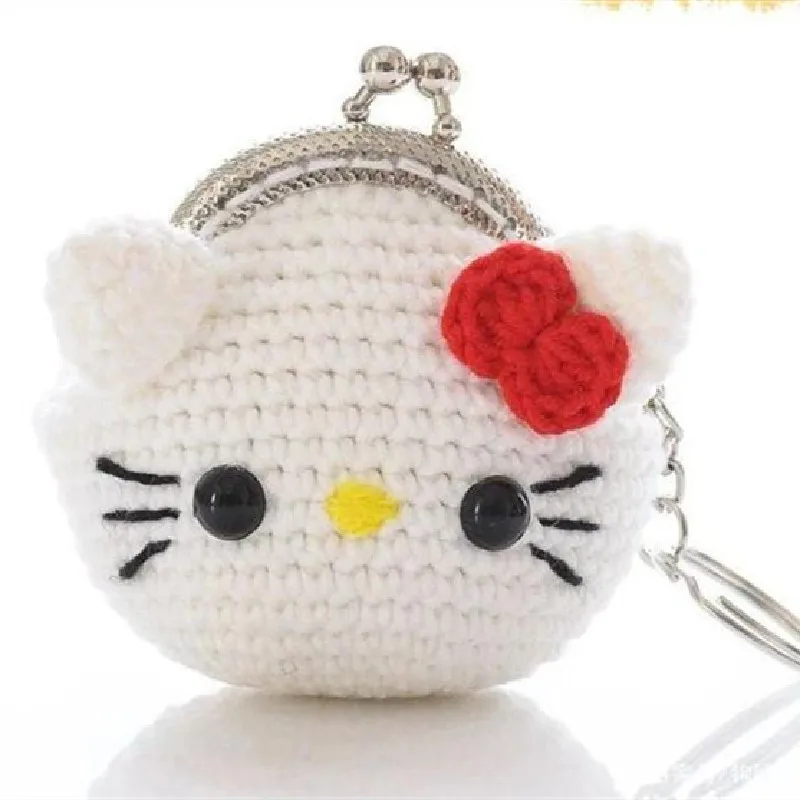 Hand woven cute cat backpack key bag zero wallet paper towel bag snack bag mouth red bag makeup bag cartoon bag