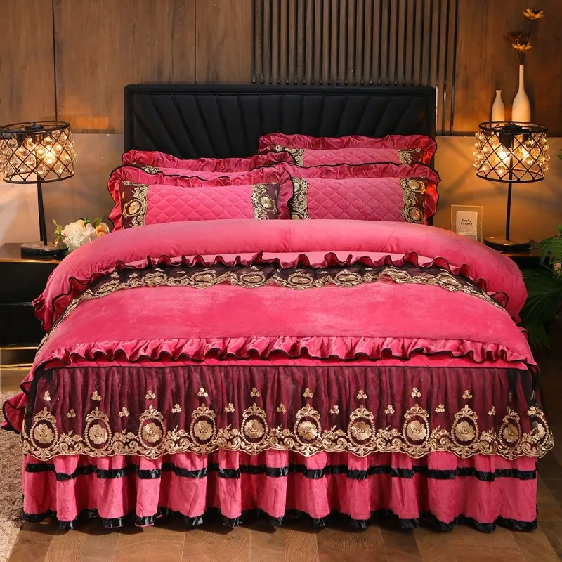 

Lace Crystal Velvet King Bedding Set, Soft Flannel Duvet Cover, Warm Bedspread, 2 Pillowcases, Queen Double Bed, Luxury, 220x240