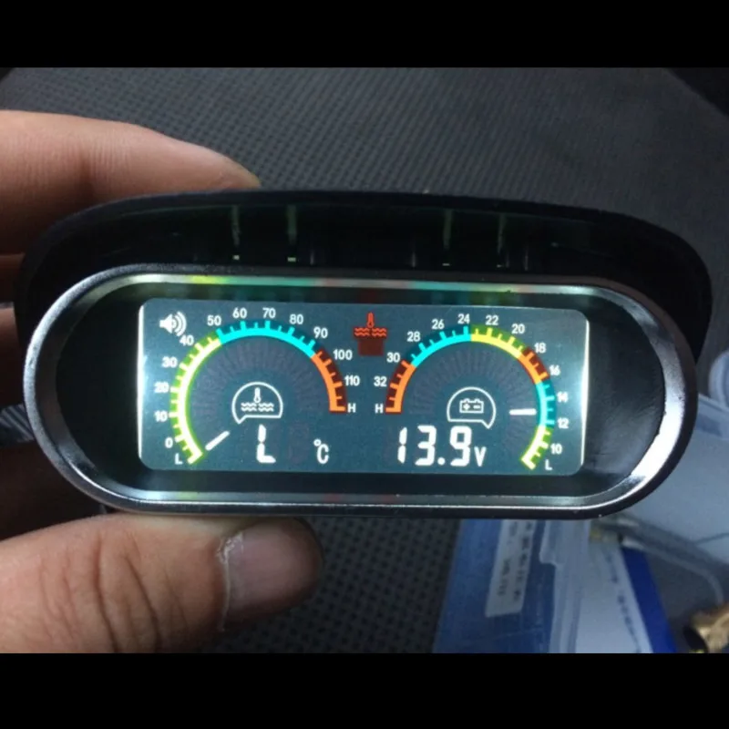 Universal 2 in 1 12v/24v LCD Digital Car Truck Water Temperature Gauge Meter Voltmeter Voltage Gauge with temp sensor