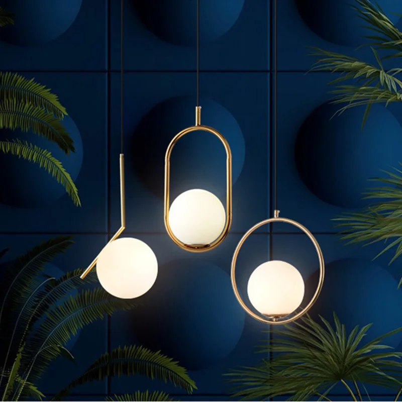 

Nordic Modern LED Pendant Lights For Living Room Decoration Personality Glass Ball Shaped Bedside Dining Room Hanging Lamp E27