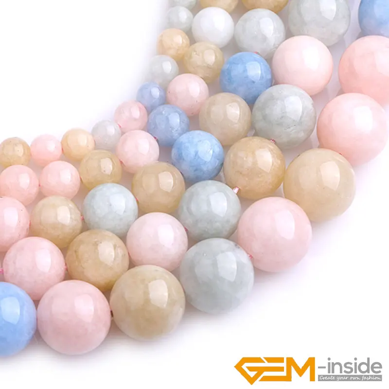 Multicolor Morganite Morgan Jades Round Bead For Jewelry Making Strand 15