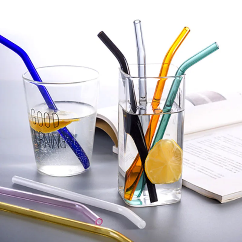 Colored Glass Straw Cup, Bend, Juice Drink, Creative Environmental Protection and Safety Packaging
