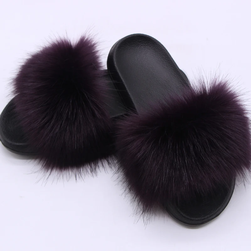 Summer women\'s explosion models imitation fur fox fur fashion simple luxury indoor non-slip fur fluffy flat bottom fox sandals