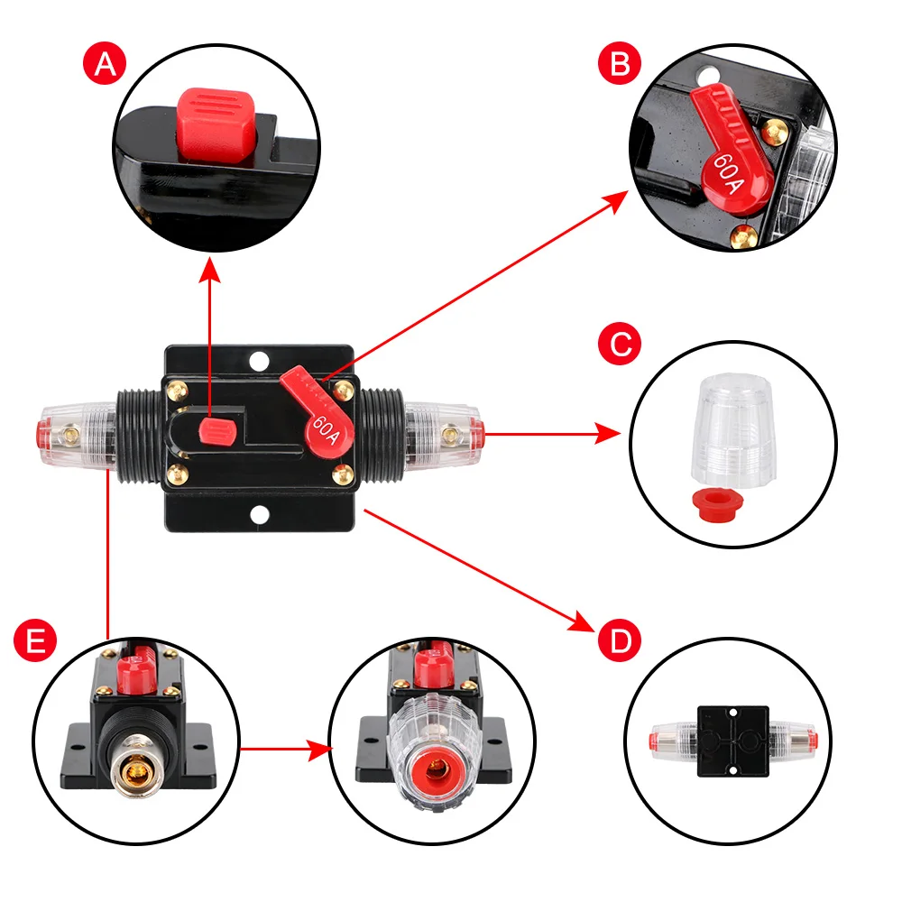 12V/24V Car Truck Audio Amplifier 60A 100A Resettable Insurance Circuit Breaker Fuse Holder