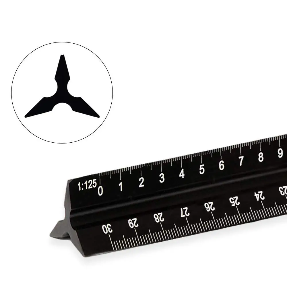 Laser Etched Aluminum Architect Triangular Ruler 30CM Metal Scale Rulers For Architects Engineer Students Draftsman (Black)