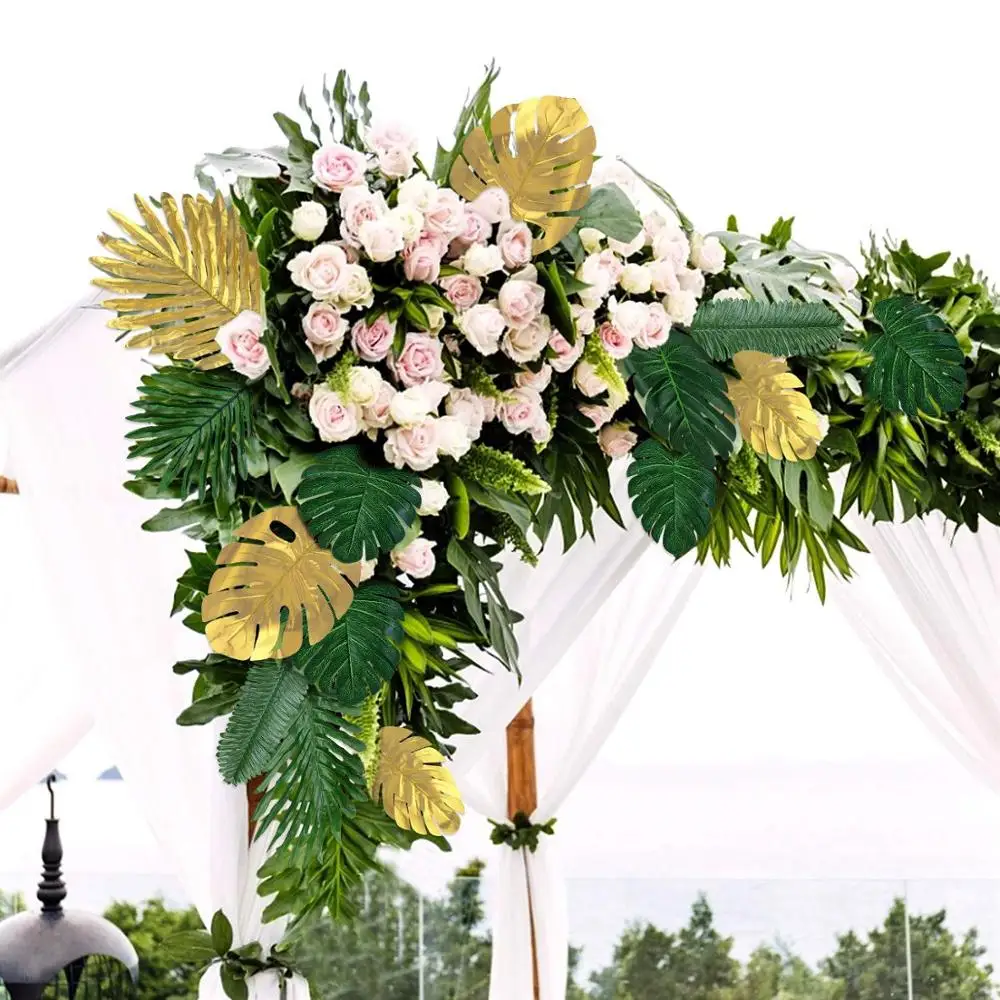 12pcs Green Artificial Tropical Palm Tree Monstera Leaves Wedding Home Garden Office Bedroom Decoration Photography Background
