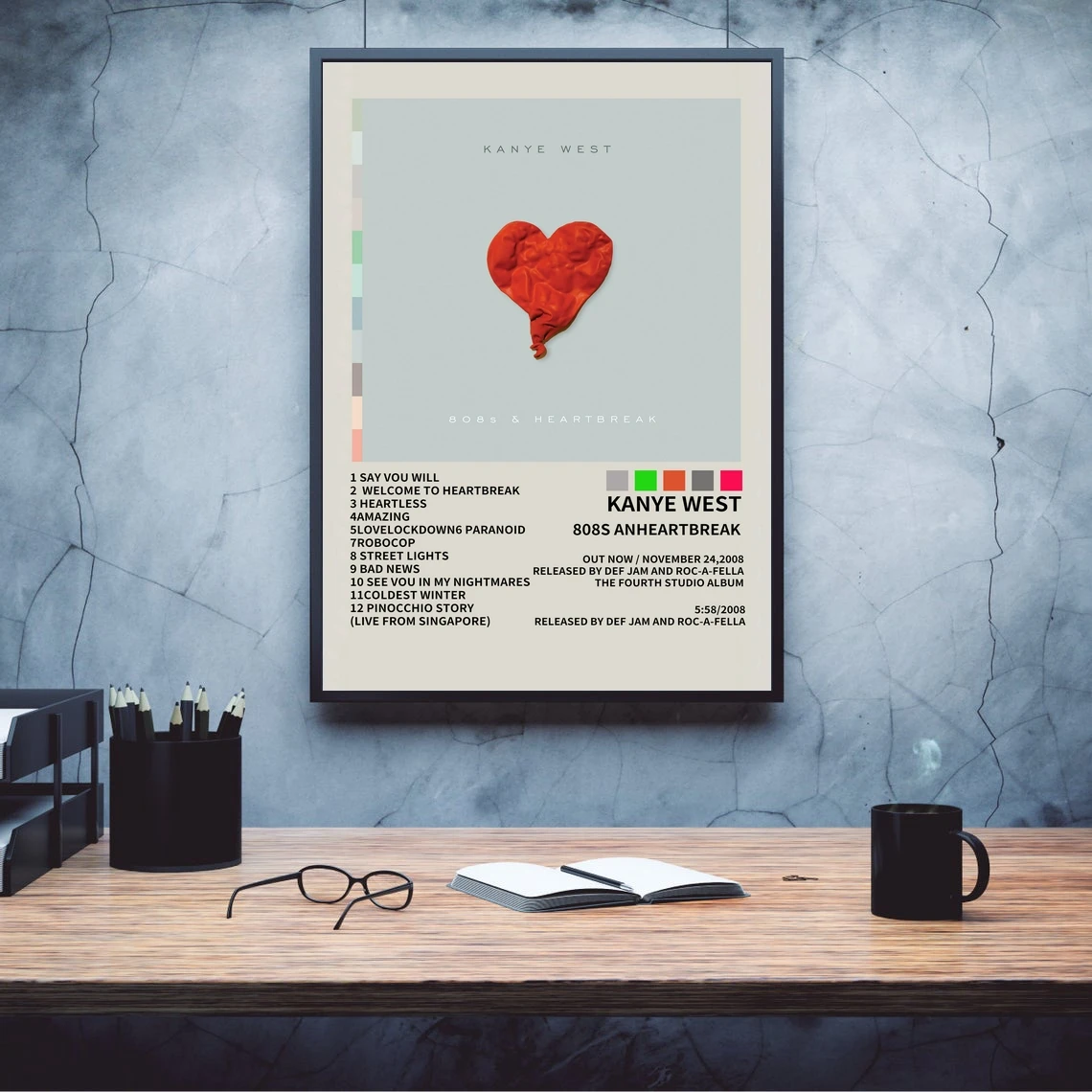 Kanye West 808s ve Kalp Kırıklığı Müzik Albümü Posterları: Sanat Eseri Olarak Ev Dekoru İçin En İyi Seçim
