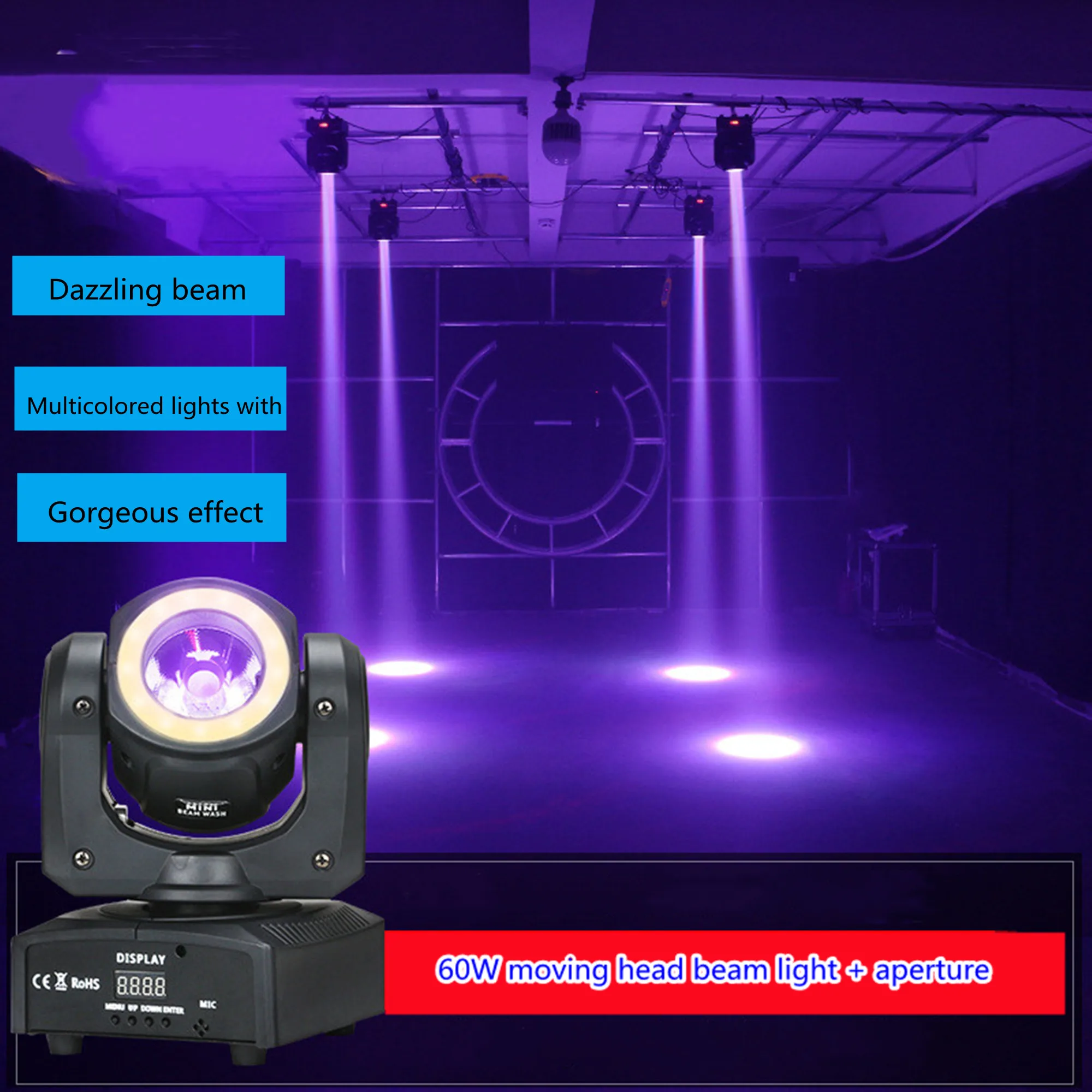 

Lyre Beam mixing head 60W Dj light and RGBW4In1 LED Dmx control beam light with aperture for discotheque