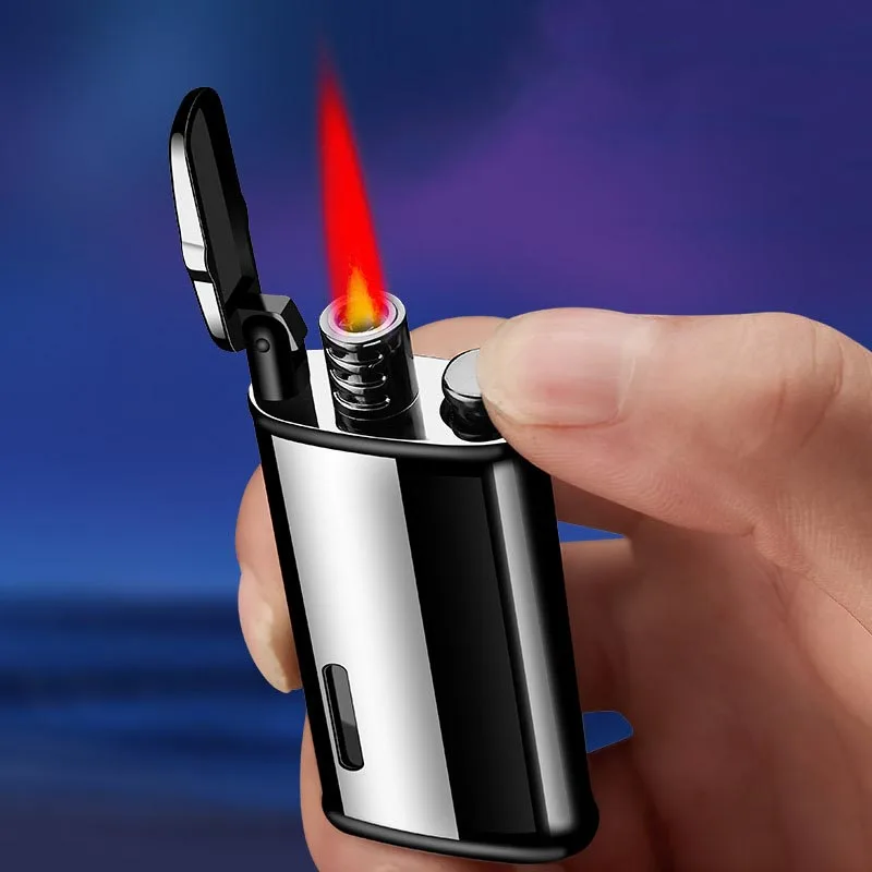 Windproof Lighter Red Flame Butane Gas Straight Creative Gift Men's Gadget Creative Portable Cigarette Lighter Private Custom