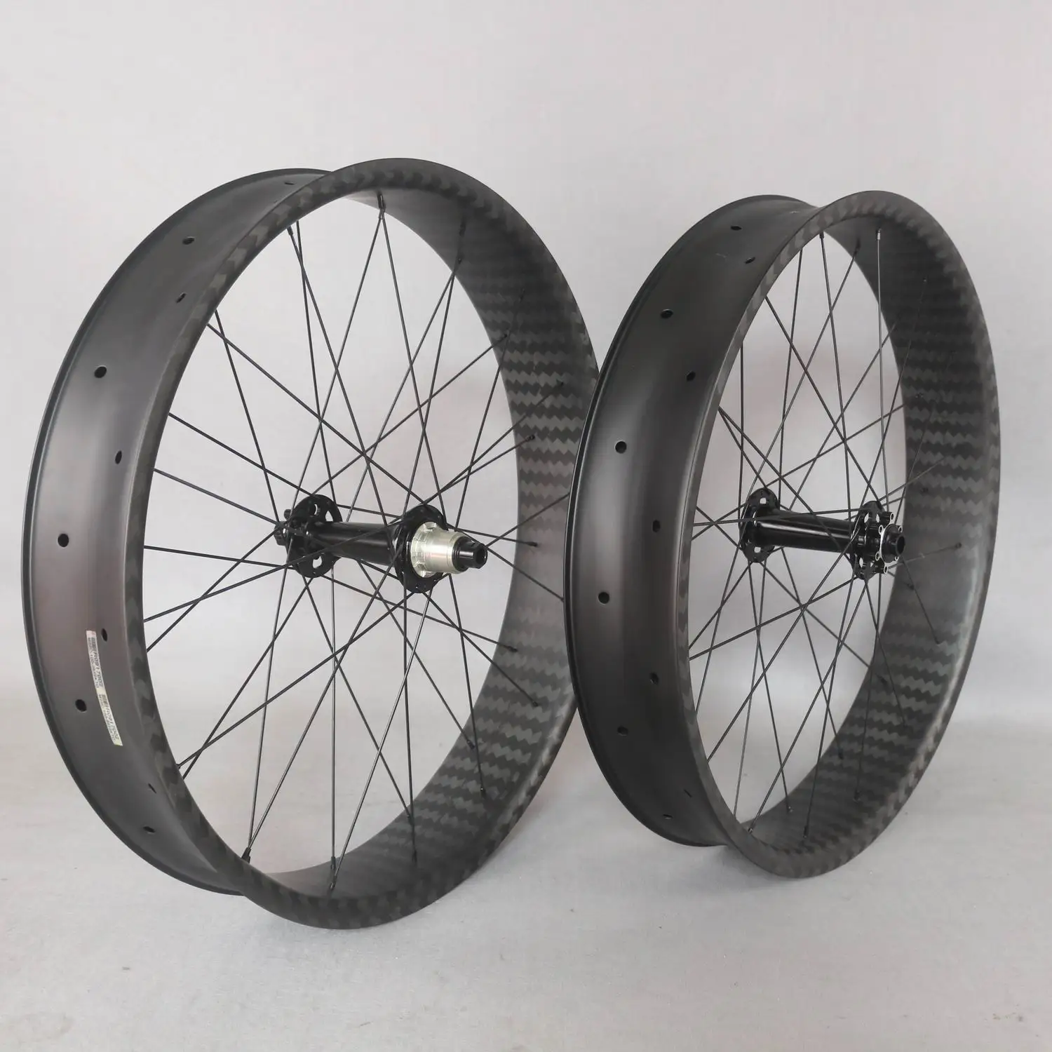 

26er Carbon Wheelset for Fat Bike, 6 Bolt Front 15x150mm Rear 197X12mm 6K Twill XD Cassette Body, Carbon Rims Wheels