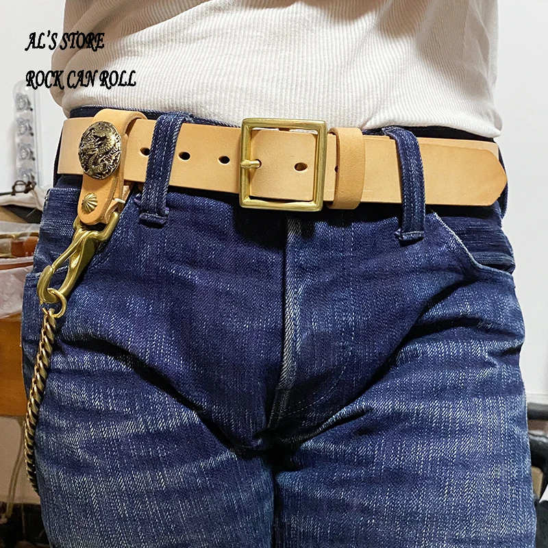 ALB69 Genuine Italian Cowhide Leather Super Quality Handmade Durable Popular  Solid Brass Buckle Biker Belt