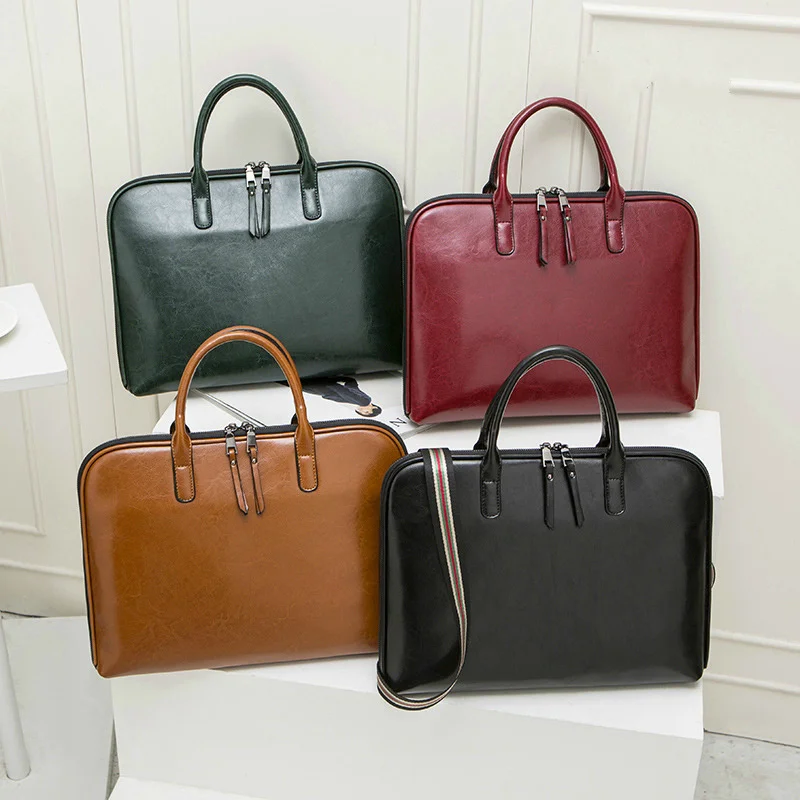 Genuine Leather Laptop Bag Women Office Laptop Briefcase For MacBook Air 13\