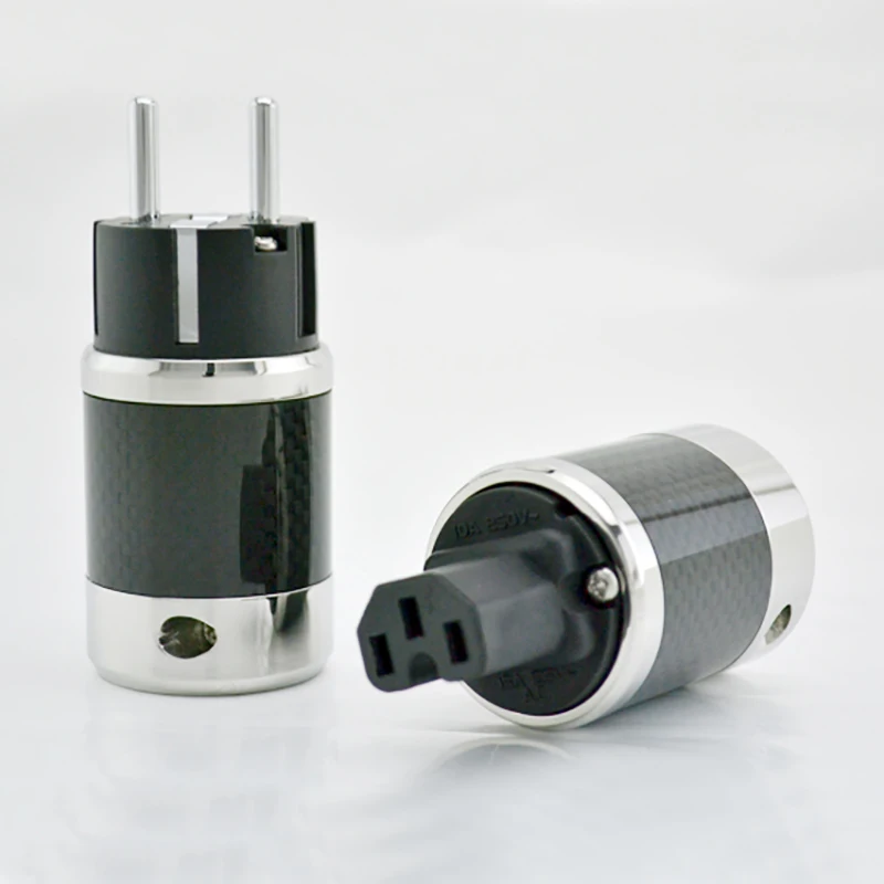 Paar rhodinierte Hi-End-Wechselstromkabel aus Kohlefaser, IEC-Buchse, Hifi, 2-polig, EU-EUR, Schuko-Netzsteckdose